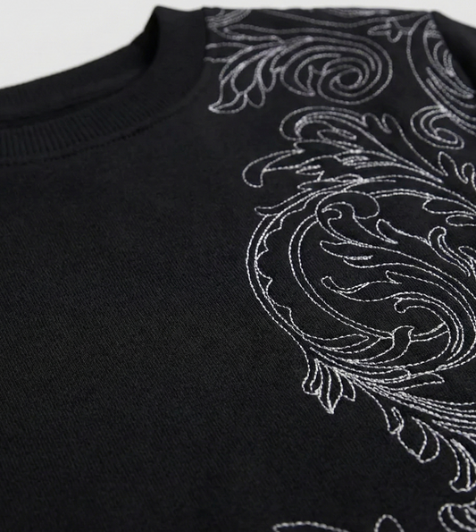 Black Baroque Embroidered Crew Neck Sweatshirt