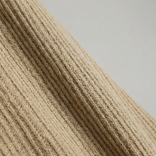 Classic Beige Textured Knit Crew Neck T-Shirt
