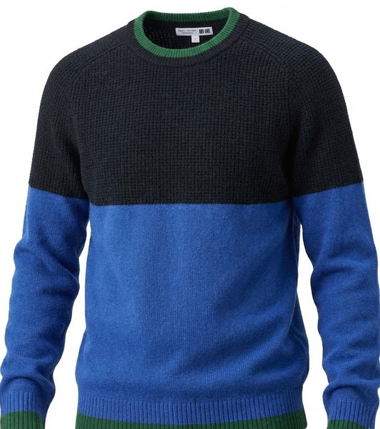 Colorblock Blue & Black Crew Neck Sweater
