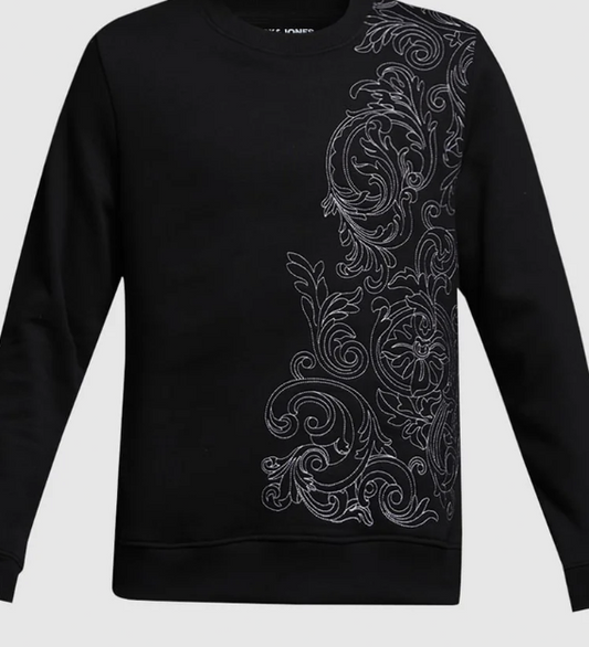 Black Baroque Embroidered Crew Neck Sweatshirt