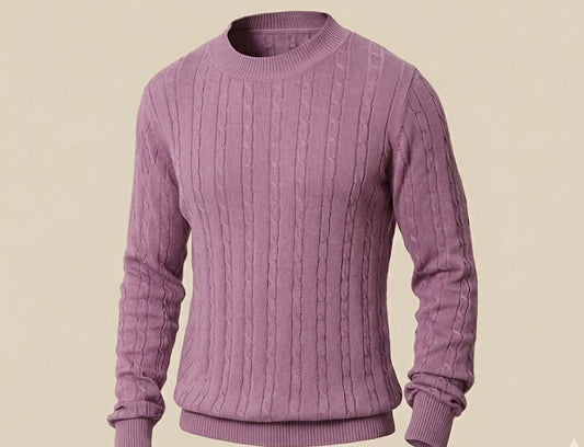 Lavender Cable Knit Crew Neck Sweater
