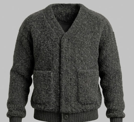 Charcoal Grey Fuzzy Button-Down Cardigan